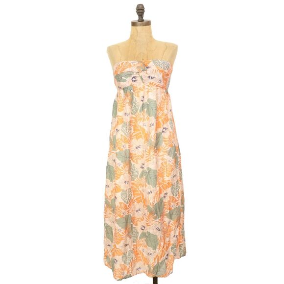 LUSH Nordstrom Twist Front Strapless Sundress XS Midi Floral Orange Green B19 - Picture 2 of 6
